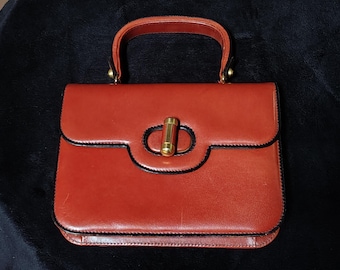 Vintage 70s Italian Leather Clutch: Handmade Cognac Bag from Florence