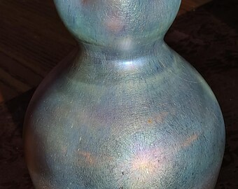 1900 Large KRALIK Glatt GOLD SILBERIRIS Pinched Square Top Vase 9" Iridescent Oil Bohemian Canary Cased Glass