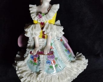 Rare Flamenco Dancer Porcelain Lace Figurine Volkstedt Dresden 8.25" Flawless