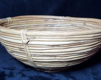Vintage Mid Century Modern Bamboo Pencil Reed Bowl in the Manner of Gabriella Crespi Rattan