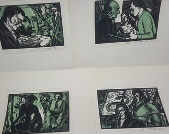 Signed Charles Turzak Woodcut Prints: John Marshall Calendar Set, 1939