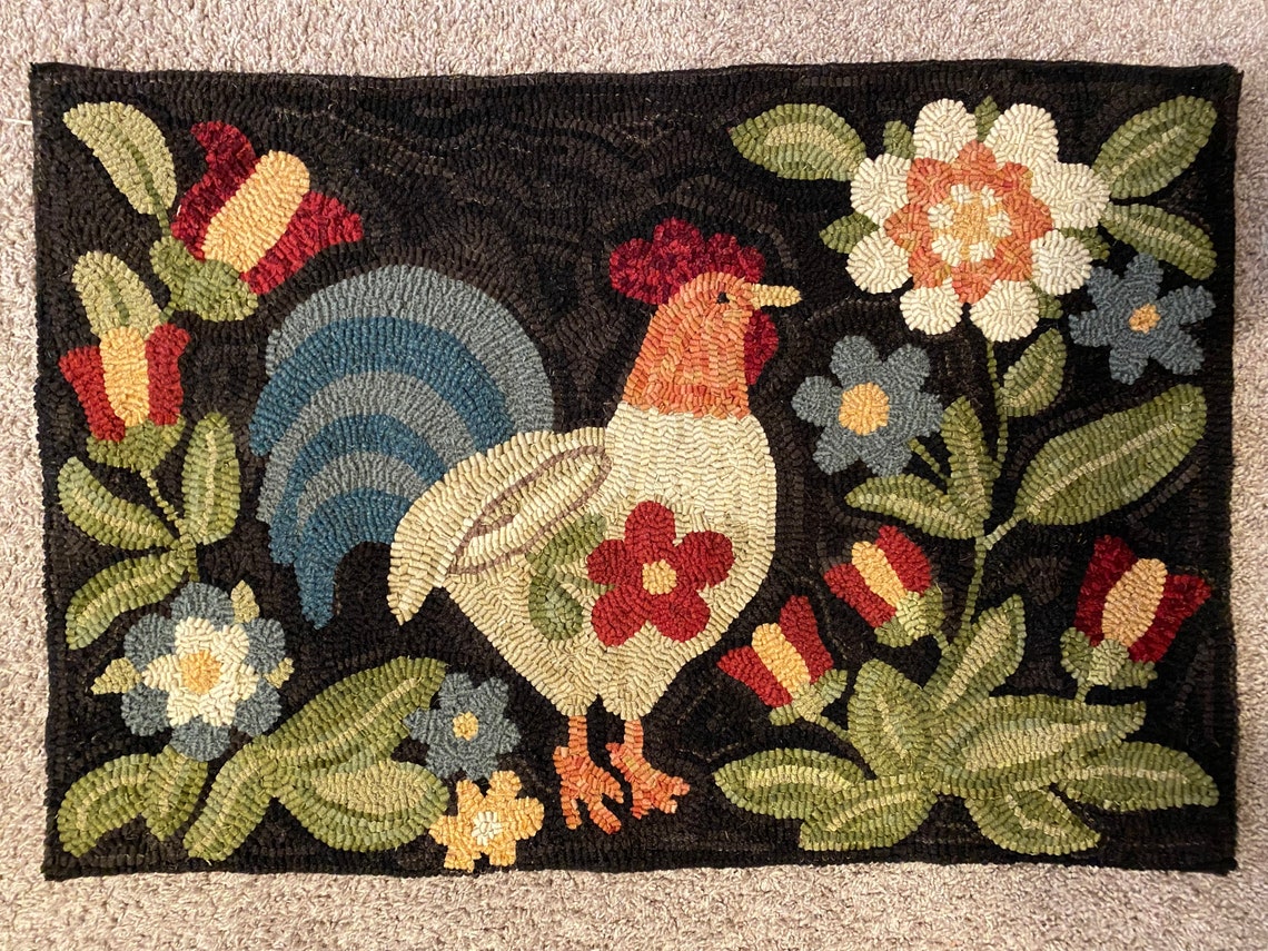 LG Finished Hand Hooked Wool Rug Rooster - Etsy
