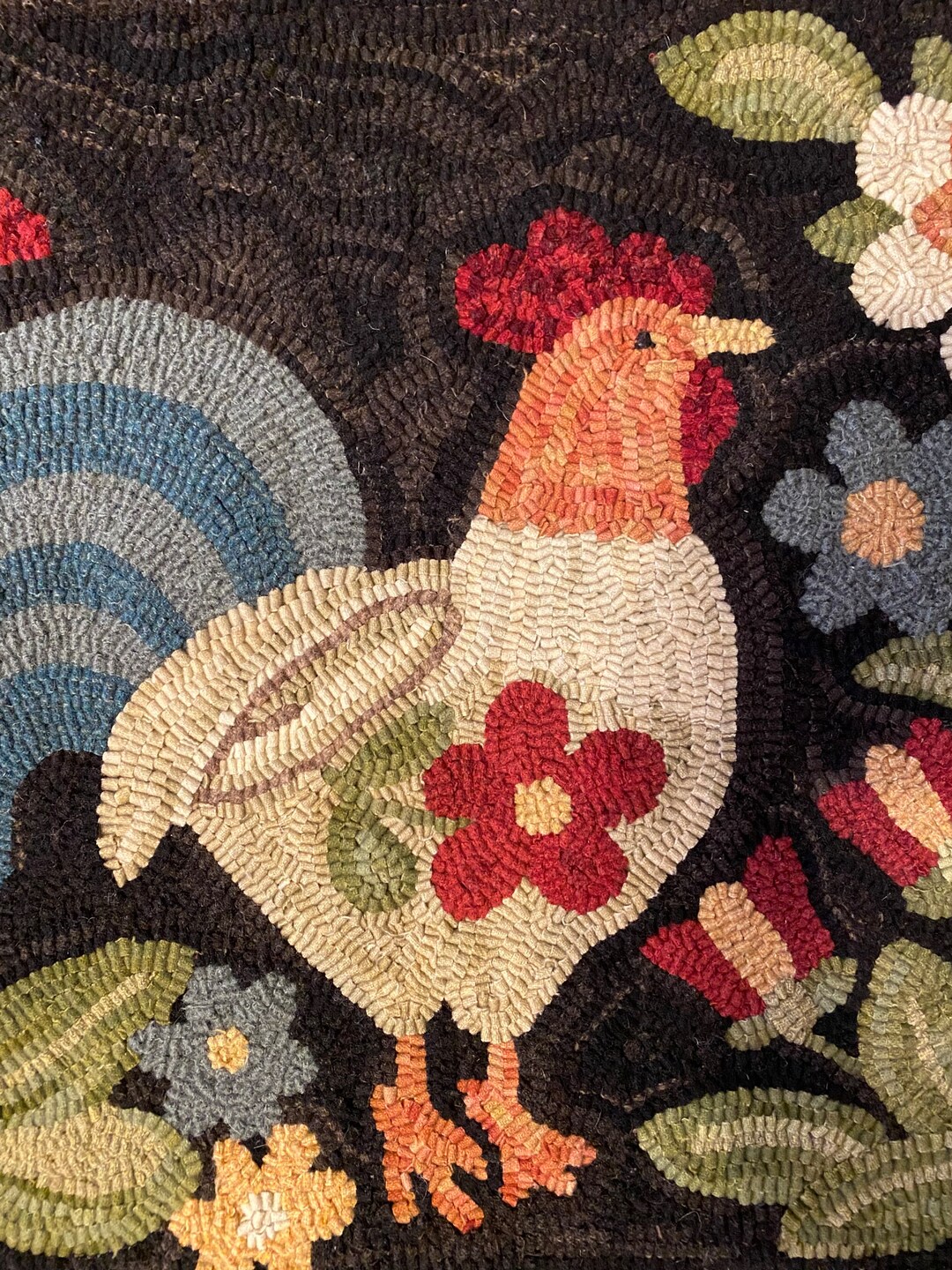 LG Finished Hand Hooked Wool Rug Rooster - Etsy