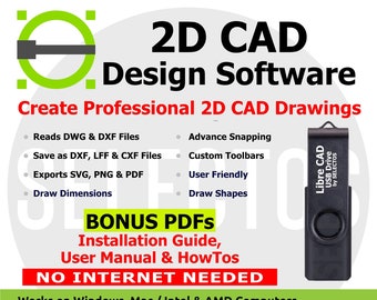 New CAD 2D Design Libre Program in a USB includes PDFs Install, User Manuals