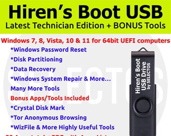 Hiren's Boot USB Windows Utilities Password Reset Disk Recovery Eraser & Many More Apps including BONUS APPS +Apps List
