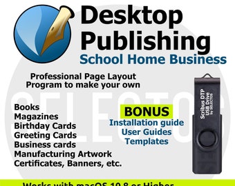 Desktop Publishing macOS Scribus Software on USB make Cards Banners Brochures Books Manuals Mock-ups Certificates and More