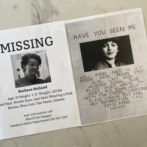 Stranger Things Missing Posters Barbara Holland and Will Byers