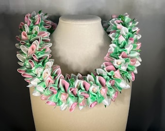 Pink and White Ombre Plumeria and Carnation Handmade Lei