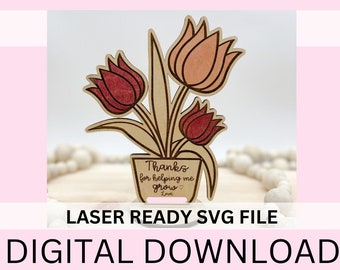 Wooden Flower SVG File, Flower Stand SVG, Wood Bouquet SVG, Laser Cut Files, Laser Engraving Files, Digital Download File