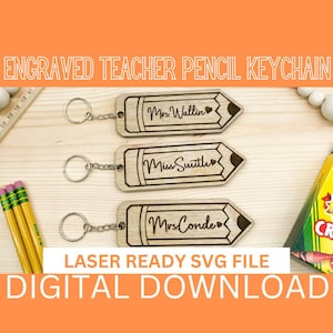 Arquivo SVG de chaveiro de lápis de professor, lápis SVG para professor, nome de professor SVG, arquivo de laser de professor, etiqueta de nome de lápis, arquivos de gravação a laser