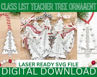 Elenco classi insegnanti Ornamento di Natale, file SVG pronto per il laser, Download digitale Natale, regalo dell'insegnante tagliato al laser, ornamento dell'insegnante SVG