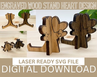 Supporto in legno SVG, Supporto per cuore in legno, Supporto per telaio SVG, Supporto per piatti, Porta foto in legno, File tagliati al laser, File per incisione laser