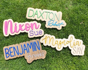 Custom Wood Name Sign, Layered Name Sign, Bedroom Door Sign, Door Plaque, Painted Name Sign, Nursery Name Sign, Personalized Bedroom Sign