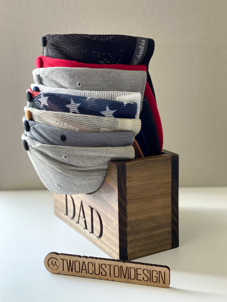 Wooden Hat Holder, Wood Hat Box, Baseball Hat Holder, Cap Organizer, Cap Stand, Personalized Hat Holder, Father's Day Gifts, Gift for Dad image 2