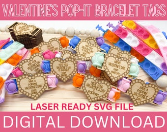 Braccialetto PopIt di San Valentino Tag, File SVG pronto per il laser, Download digitale San Valentino, File di San Valentino tagliato al laser, Tag di San Valentino SVG