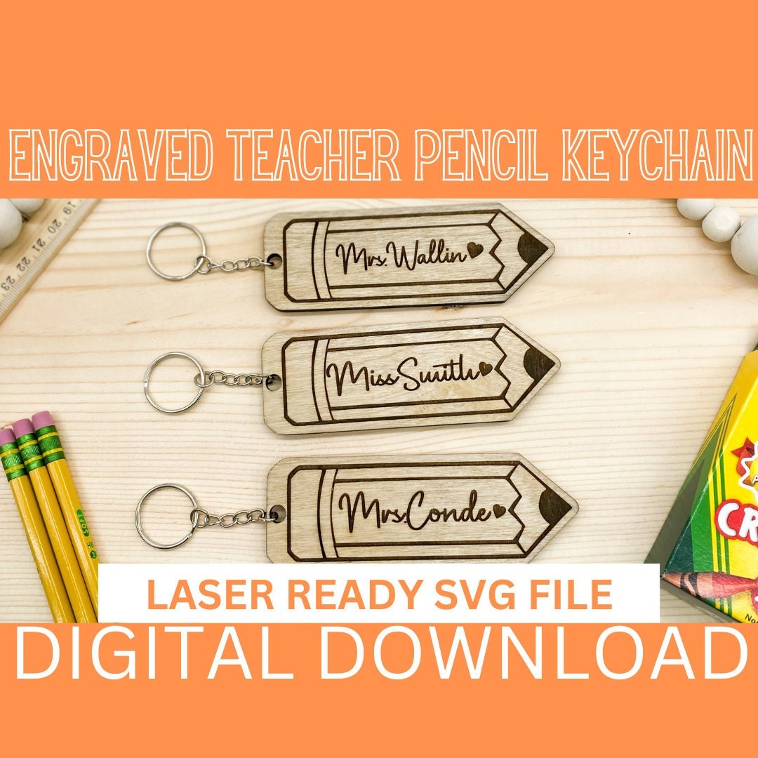 Teacher Pencil Keychain SVG File Pencil SVG for Teacher - Etsy