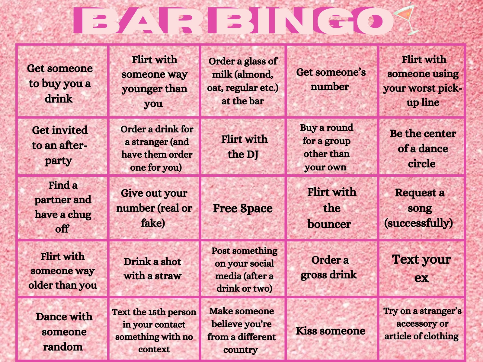 Bar Bingo Game Etsy