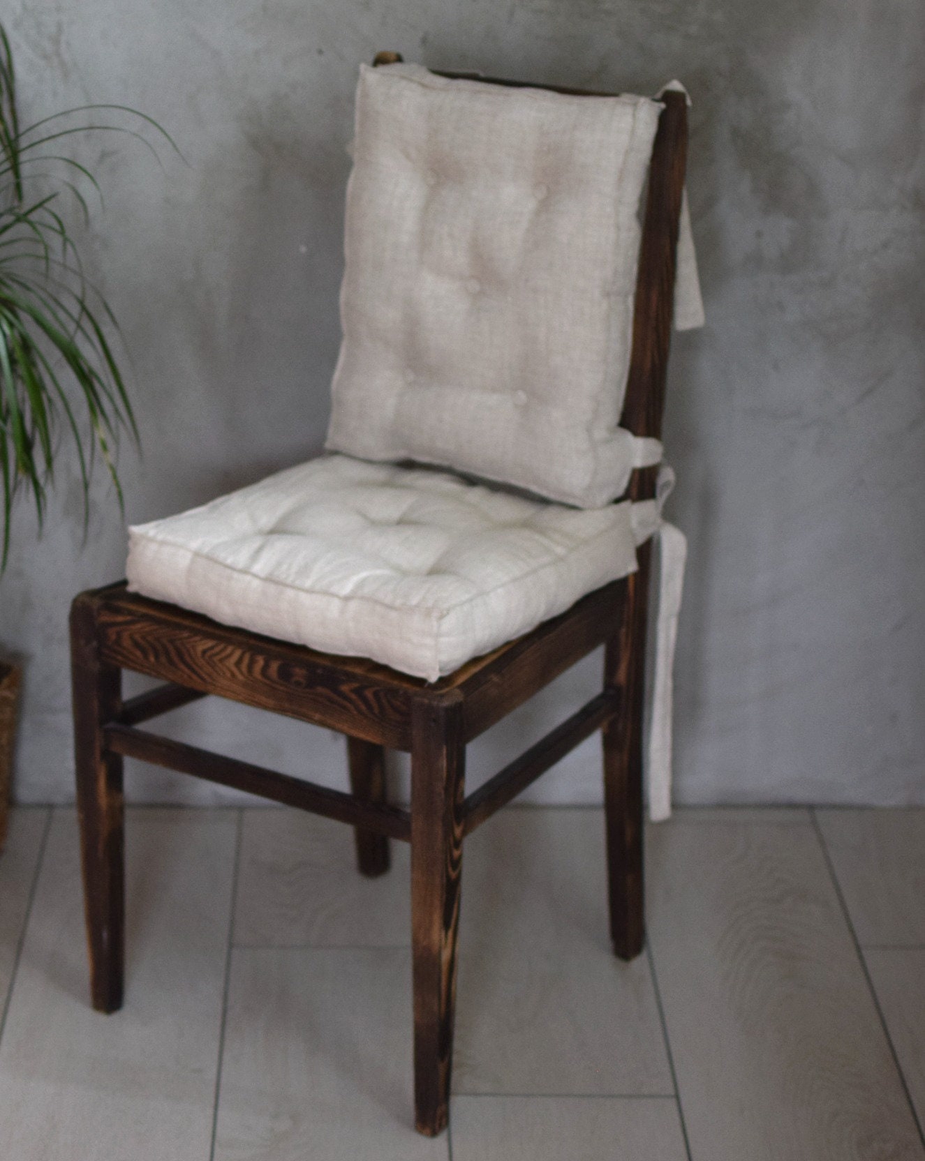 Linen Seat Cushion With Ties , Back Cushion, Handmade Chair Pads
