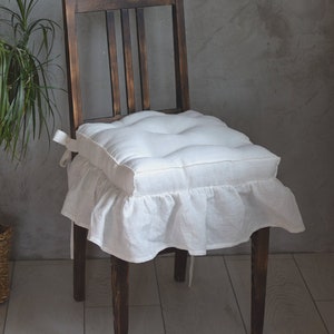 Coussin en lin lavé à volants blanc cassé blanc crème, coussin pour chaise de salle à manger et banc, coussins de chaise personnalisés, coussins de chaise de cuisine image 3