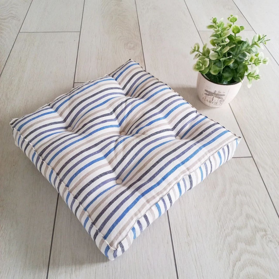 Custom Kitchen Chair Pads in Stripe, Washed Linen Cushion, Handmade Chair Pads, Seat Pads
