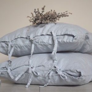 Stone Washed linen pillow case with tie closure. Queen, King pillow covers. image 5