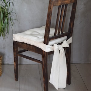 Washed Linen Cushion, Handmade Chair Pads with wide back-side ties , Custom chair cushion, Seat pads, kitchen chair pads