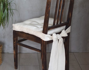 Washed Linen Cushion, Handmade Chair Pads with wide back-side ties , Custom chair cushion, Seat pads, kitchen chair pads