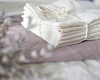 Set of handmade linen place mats, linen napkins in off-white color