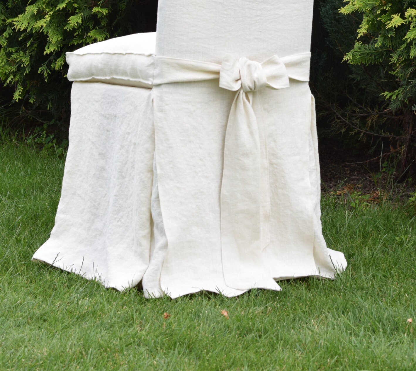 Linen Slipcover for Dining Chair and Bench, Chair Cover With Skirt