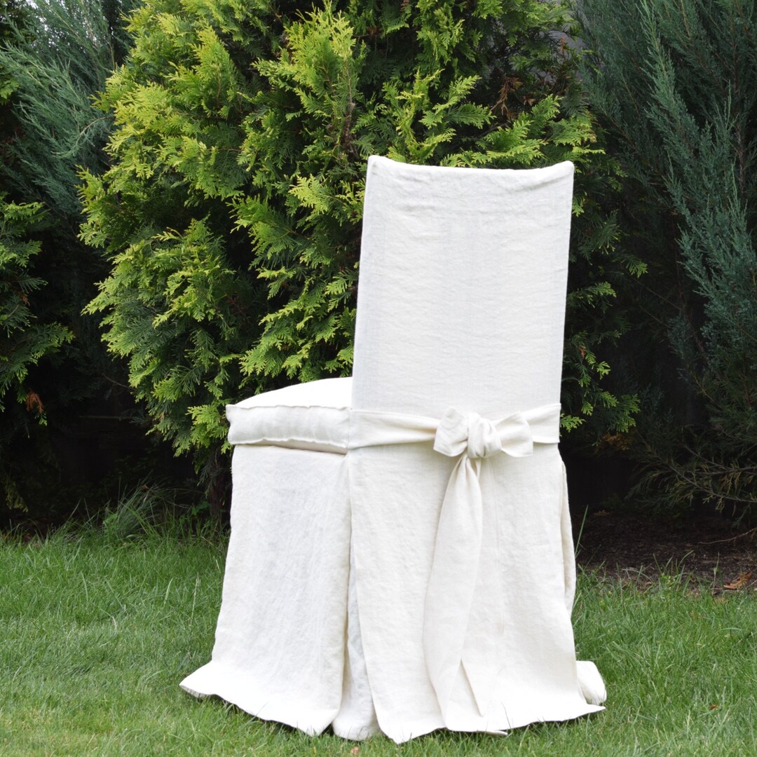 Linen Slipcover for Dining Chair and Bench, Chair Cover With Skirt