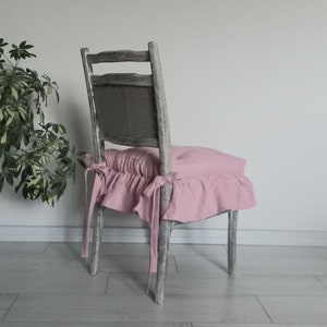 Washed Linen Cushion with ruffles , Dining chair cushion, Custom chair Pads, Seat pads, kitchen chair pads image 1