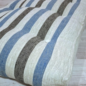 Custom Linen Bench Cushion: Farmhouse Stripe Tufted Seat Pad image 10