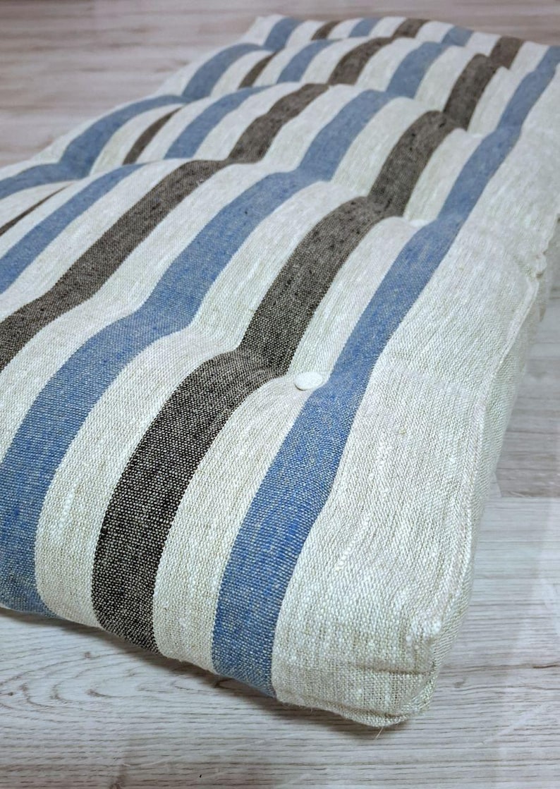 Custom Linen Bench Cushion: Farmhouse Stripe Tufted Seat Pad image 10