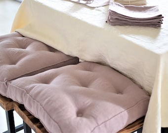 Handmade Linen Kitchen Chair Pad: Pink Ash Washed Cushion