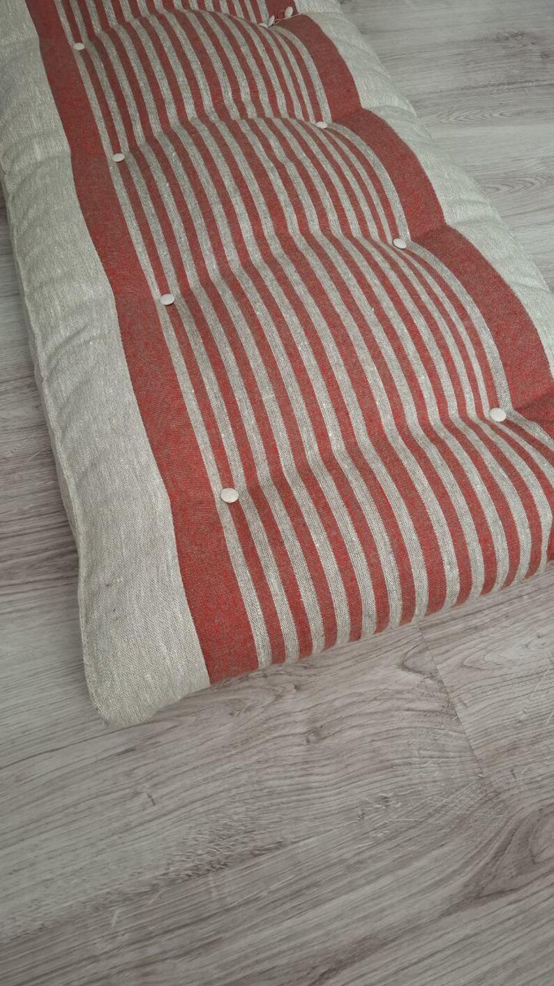 Custom Linen Bench Cushion: Farmhouse Stripe Tufted Seat Pad image 13