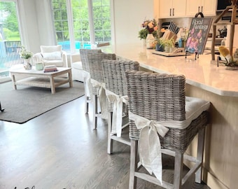 Custom Rattan Chair Cushion – Washable Seat Pad with Ties, Farmhouse Style USA