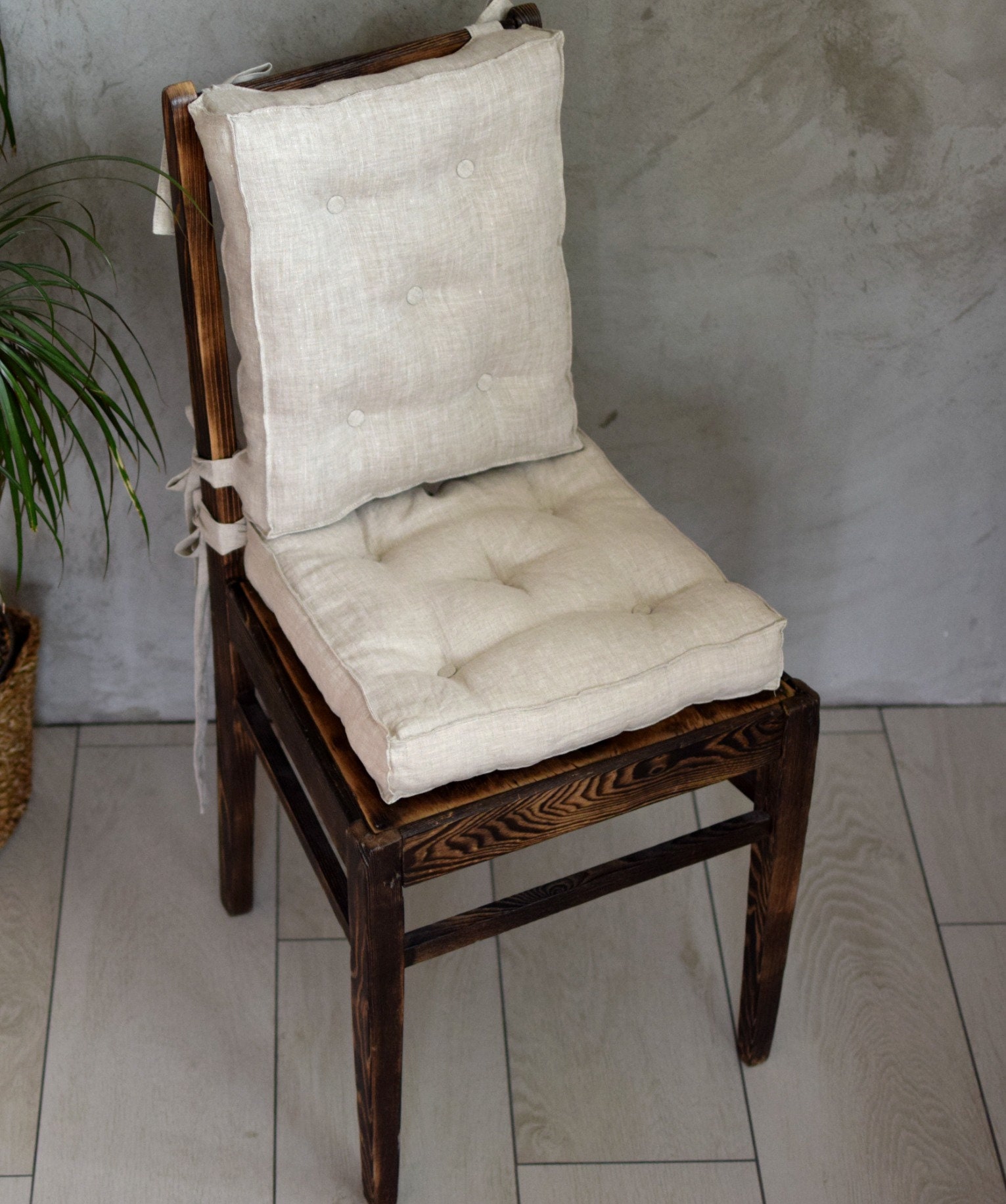 Linen Seat Cushion With Ties , Back Cushion, Handmade Chair Pads