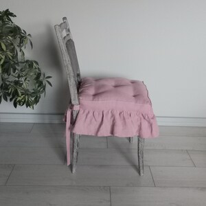 Washed Linen Cushion with ruffles , Dining chair cushion, Custom chair Pads, Seat pads, kitchen chair pads image 3