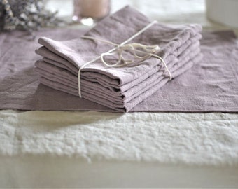 Set of handmade linen place mats, linen napkins in pink ash (lavender) color