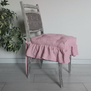 Washed Linen Cushion with ruffles , Dining chair cushion, Custom chair Pads, Seat pads, kitchen chair pads image 4