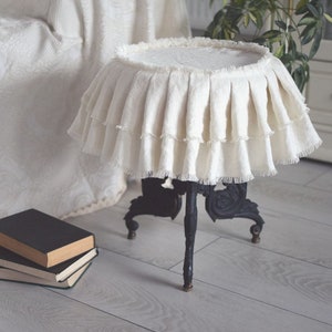 Custom Washed Linen Ruffle Slipcover: Old Stool, Chair, Ottoman Cover