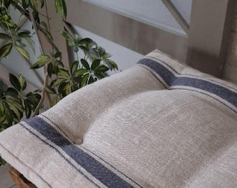 Custom Linen Bench Cushion: Farmhouse Stripe Tufted Seat Pad