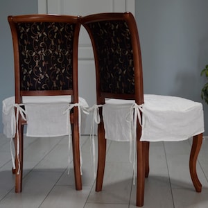 Handmade Linen Dining Chair Cover with Skirt & Ties