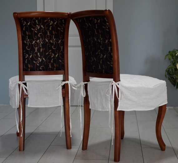 Handmade Linen Dining Chair Cover with Skirt & Ties