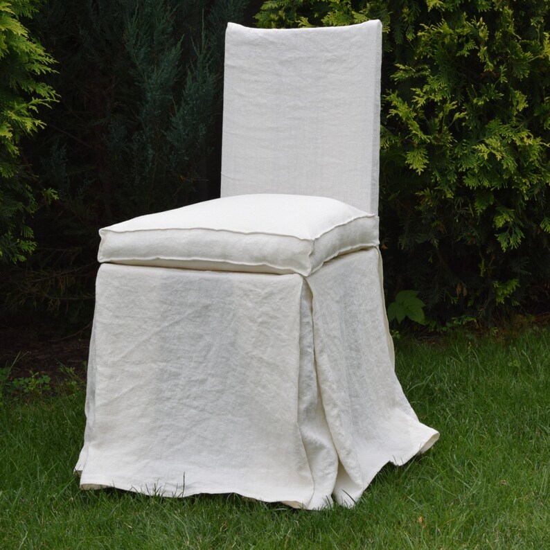 Linen Slipcover for Dining Chair and Bench, Chair Cover With Skirt