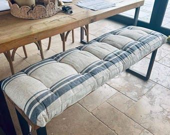Cuscino per panca in lino con lacci, cuscino per seduta trapuntato personalizzato
