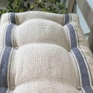 Custom Linen Bench Cushion: Farmhouse Stripe Tufted Seat Pad image 3
