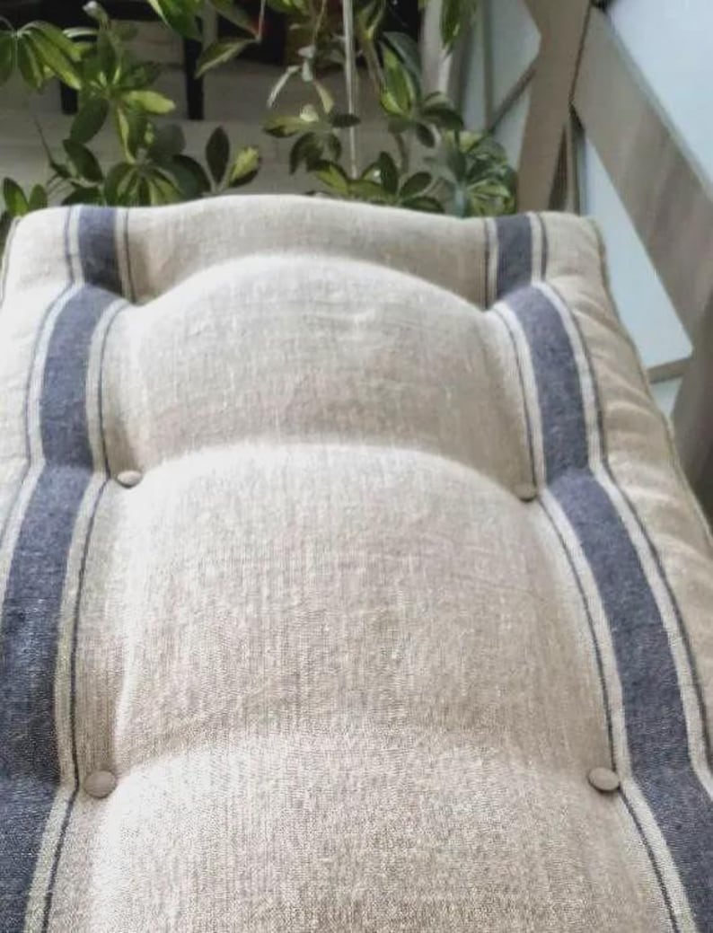 Custom Linen Bench Cushion: Farmhouse Stripe Tufted Seat Pad image 3