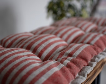 Custom Tufted Linen Bench Cushion, Striped window seat cushion