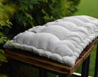 Custom Tufted Linen Bench Cushion, Porch Swing Cushion